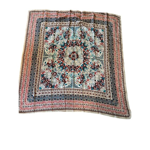 Lucky Brand Floral Paisley Square Scarf 100% Silk 44"x44" Multicolor Boho Style - Picture 4 of 10